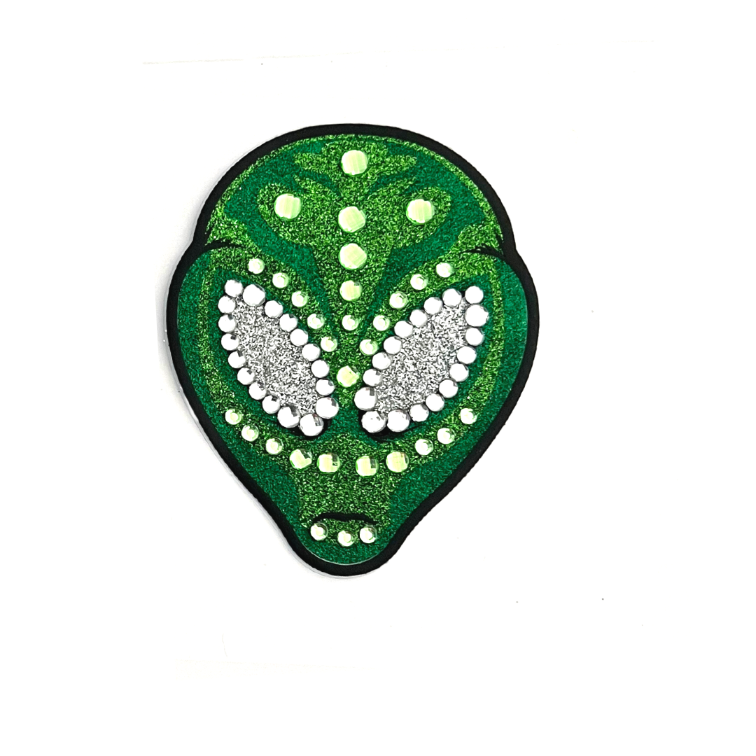 ALIEN SUPERNOVA Green Glitter & Gem Alien Pezón Pasties, Cubiertas (2 piezas) para Burlesque, Rave Carnival Halloween y festivales
