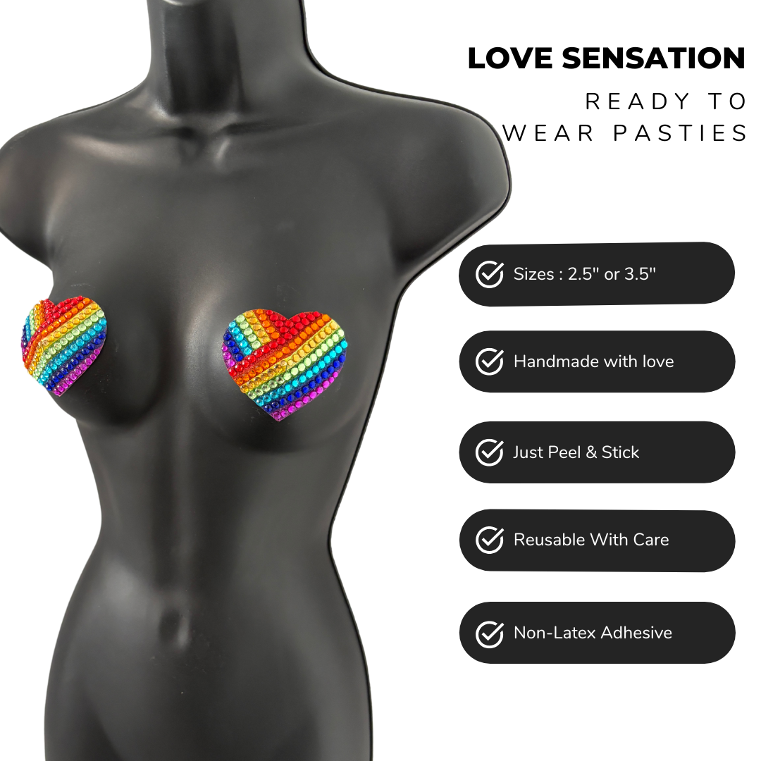 LOVE SENSATION Pride Flag Rainbow Heart Dirty Martini x Appeeling Nipple Pasties (2 pcs)