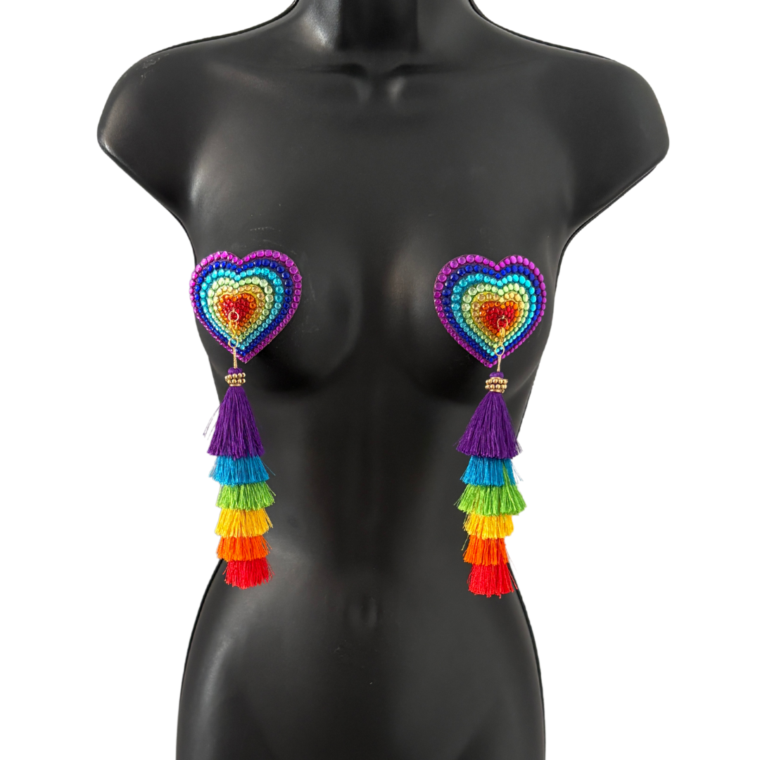 PRIDE PIZZAZ Dirty Martini x Appeeling Nipple Pasties with Extraordinary Rainbow Tassels (2pcs)