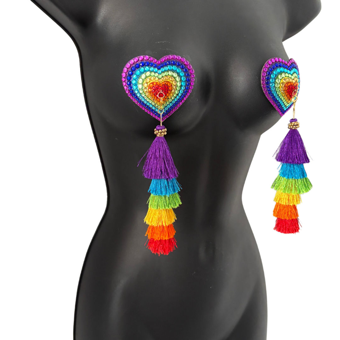 PRIDE PIZZAZ Dirty Martini x Appeeling Nipple Pasties with Extraordinary Rainbow Tassels (2pcs)