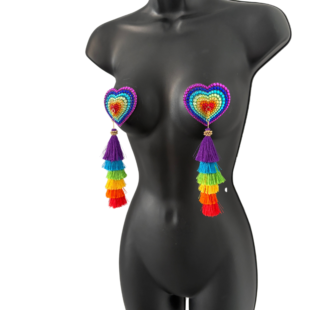 PRIDE PIZZAZ Dirty Martini x Appeeling Nipple Pasties with Extraordinary Rainbow Tassels (2pcs)