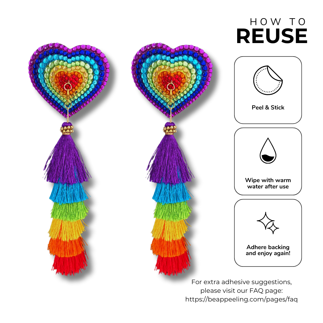PRIDE PIZZAZ Dirty Martini x Appeeling Nipple Pasties with Extraordinary Rainbow Tassels (2pcs)