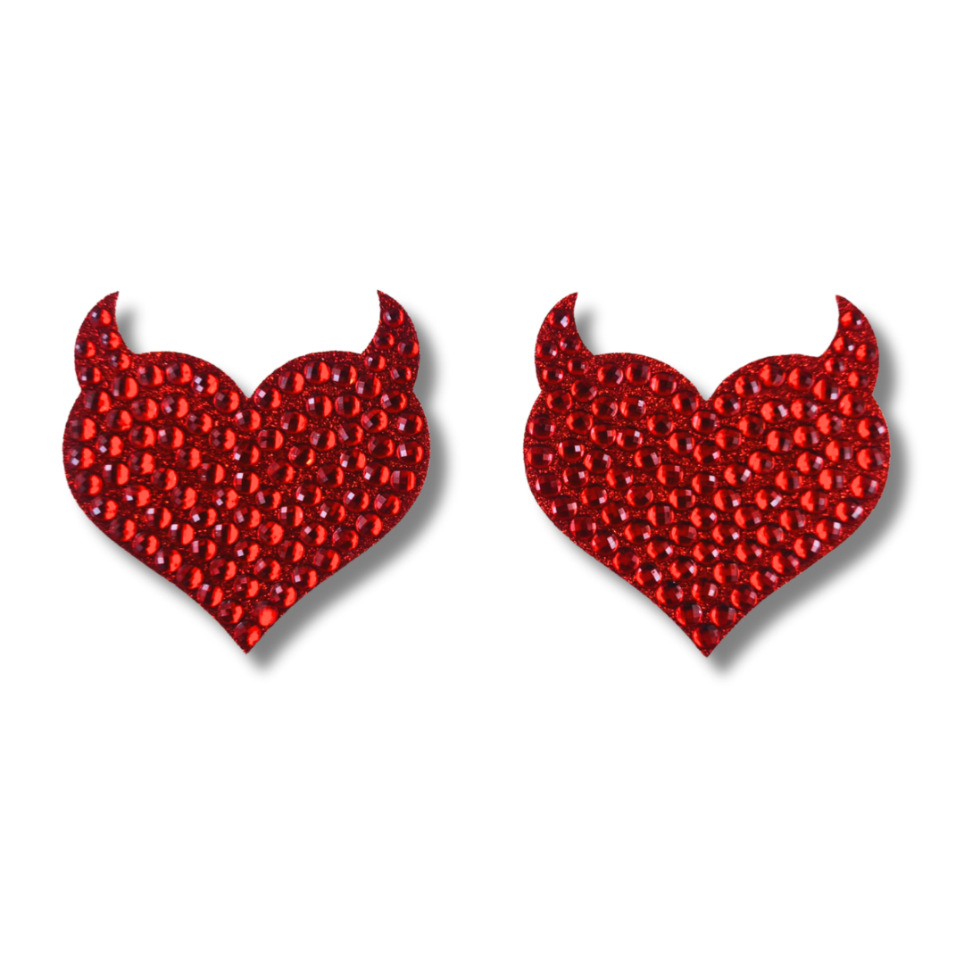 Jezebelle Red heart & Horns Nipple Pasties (2 ps), Couvertures pour lingerie, raves burlesques et festivals