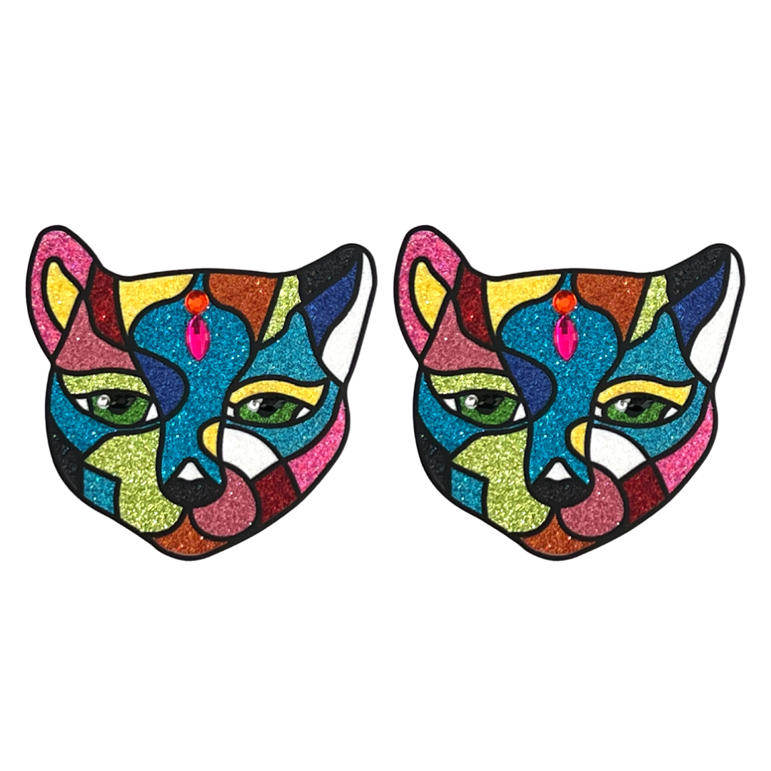 FANCY FEAST Cat Glitter & Gem Nipple Pasty, Couvre-tétons (2pcs) pour les festivals de lingerie Carnaval Burlesque Rave Pride
