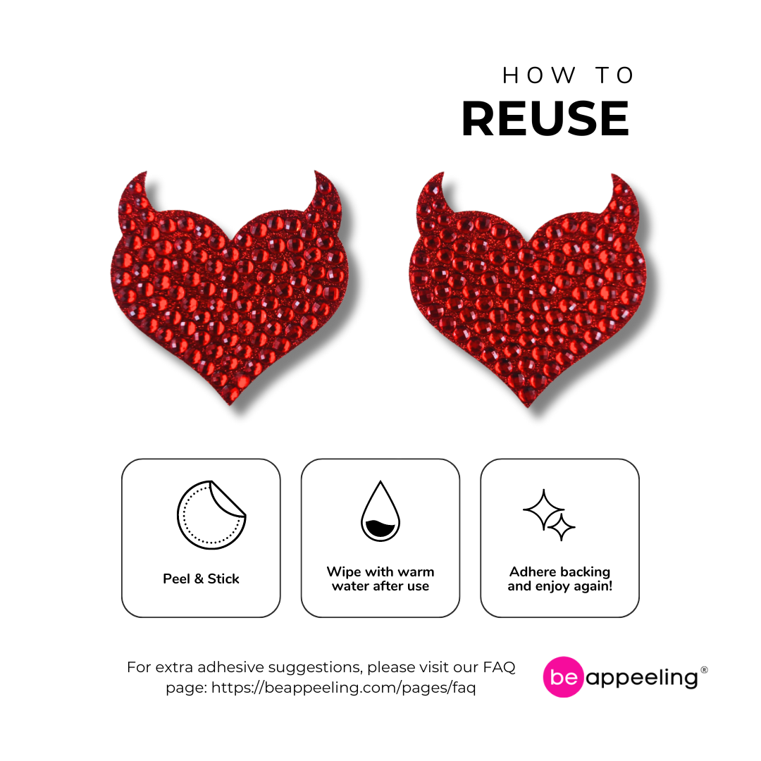 Jezebelle Red heart & Horns Nipple Pasties (2 ps), Couvertures pour lingerie, raves burlesques et festivals