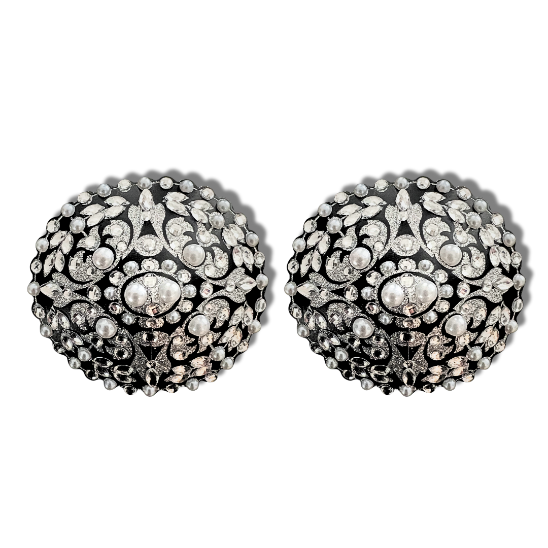 VIGNETTE Pâtes ovales perles noires et pierres précieuses