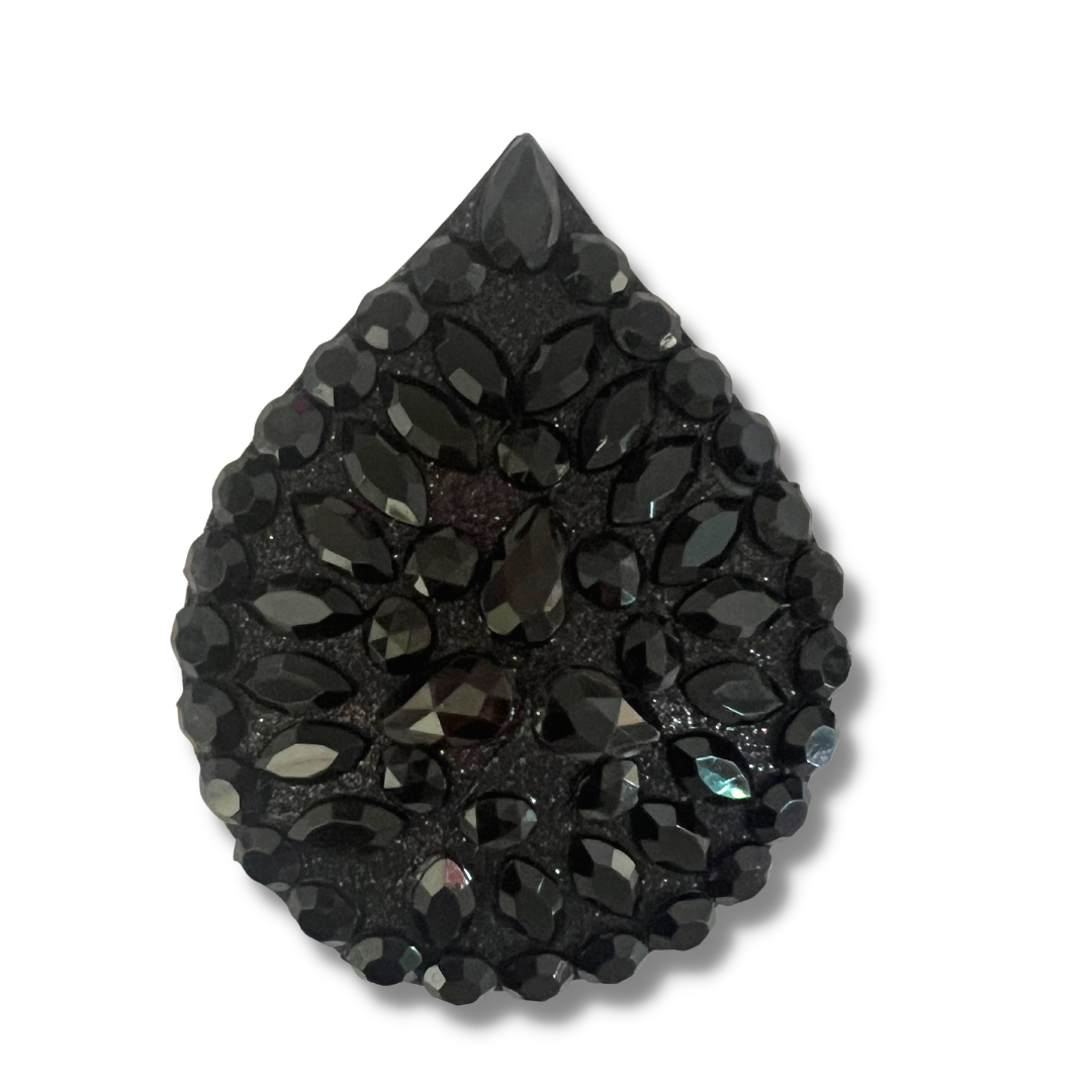 BLACK MAGIC Black Glitter and Gem Teardrop Nipple Pasty, Covers (2pcs) pour Burlesque Lingerie Raves Carnaval et Festivals
