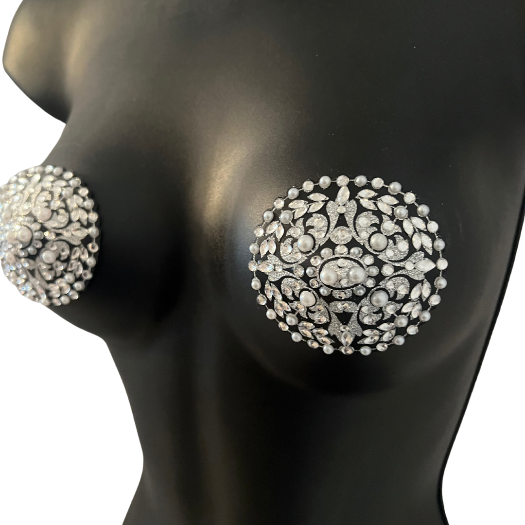 VIGNETTE Pâtes ovales perles noires et pierres précieuses