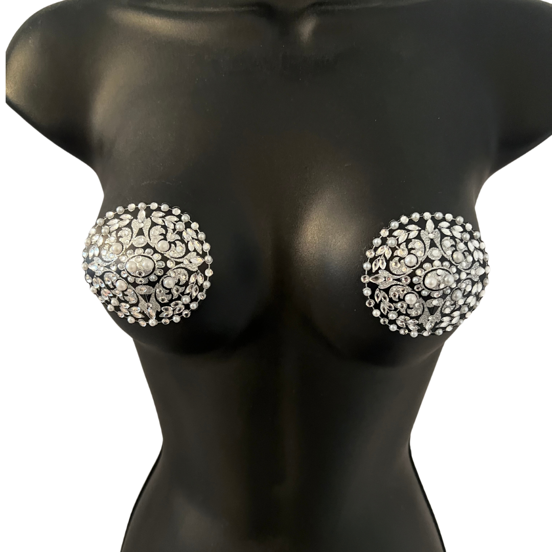 VIGNETTE Pâtes ovales perles noires et pierres précieuses