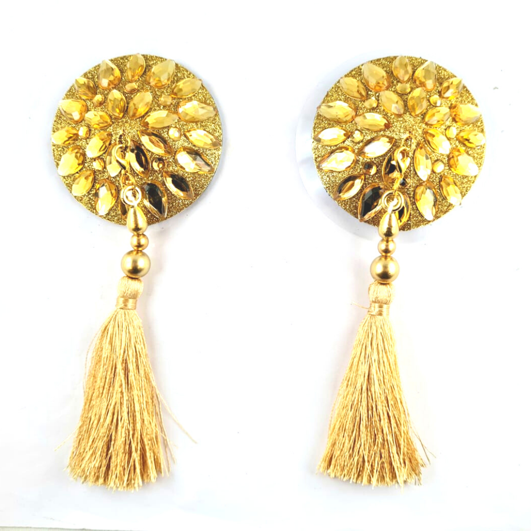 GIGI ROYALE Glitter & Crystal Intricate Nipple Pasties, Covers - 5 Colours available - (2pcs) with Removable Tassels for Burlesque Raves Lingerie Carnival