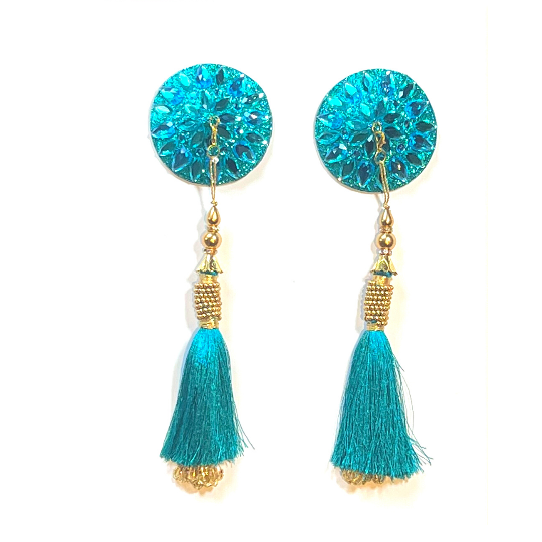 GIGI ROYALE Glitter & Crystal Intricate Nipple Pasties, Covers - 5 Colours available - (2pcs) with Removable Tassels for Burlesque Raves Lingerie Carnival