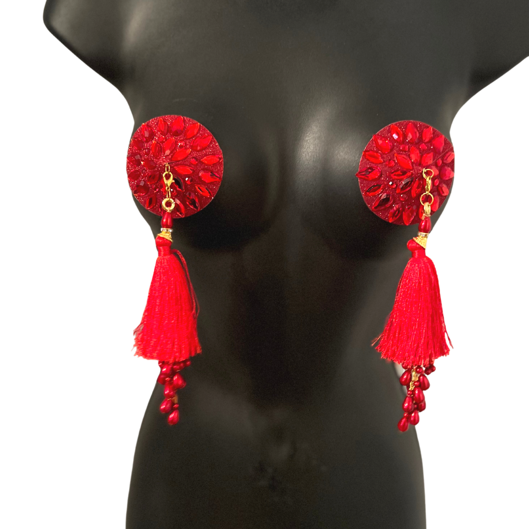 GIGI ROYALE Glitter & Crystal Intricate Nipple Pasties, Covers - 5 Colours available - (2pcs) with Removable Tassels for Burlesque Raves Lingerie Carnival