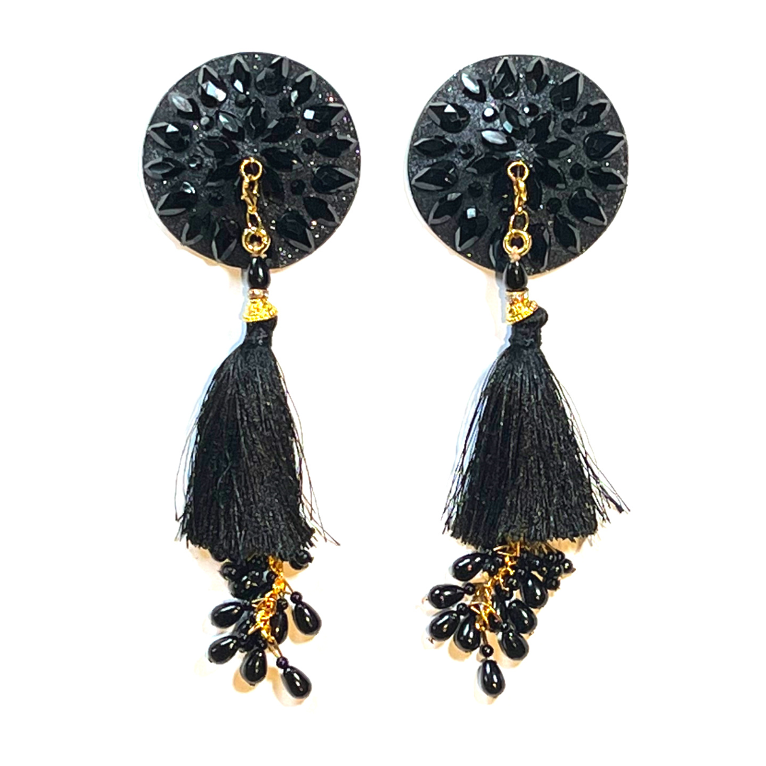 GIGI ROYALE Glitter & Crystal Intricate Nipple Pasties, Covers - 5 Colours available - (2pcs) with Removable Tassels for Burlesque Raves Lingerie Carnival