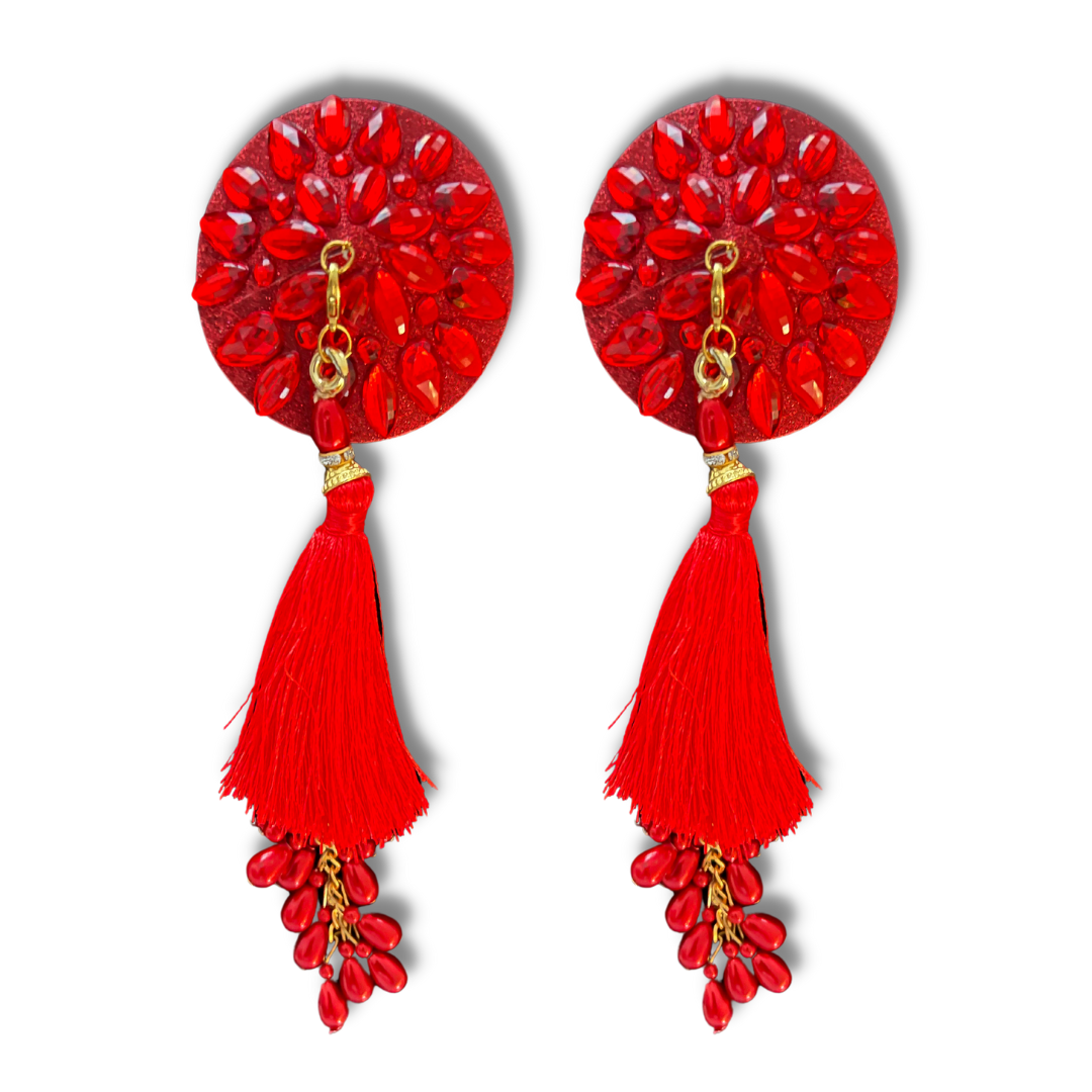 GIGI ROYALE Glitter & Crystal Intricate Nipple Pasties, Covers - 5 Colours available - (2pcs) with Removable Tassels for Burlesque Raves Lingerie Carnival