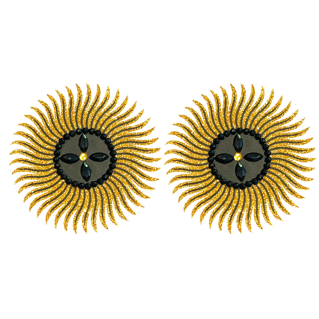 ACE of SPADES Starburst Black & Gold Nipple Pasty, Couvre (2pcs) pour les festivals, Carnival Raves Burlesque Lingerie
