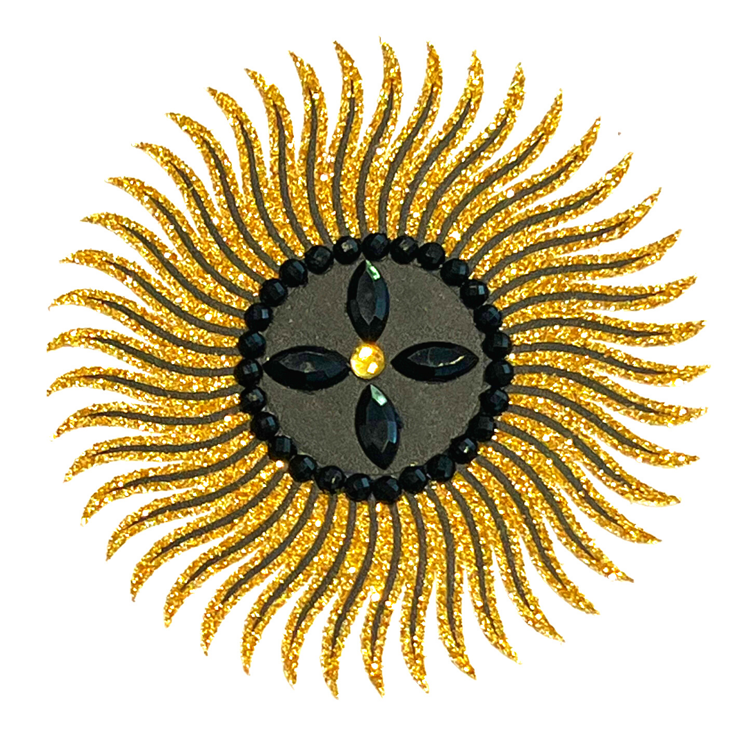 ACE of SPADES Starburst Black & Gold Nipple Pasty, Couvre (2pcs) pour les festivals, Carnival Raves Burlesque Lingerie