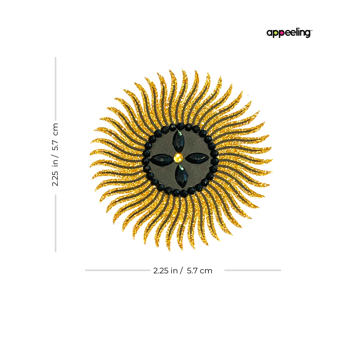 ACE of SPADES Starburst Black & Gold Nipple Pasty, Couvre (2pcs) pour les festivals, Carnival Raves Burlesque Lingerie