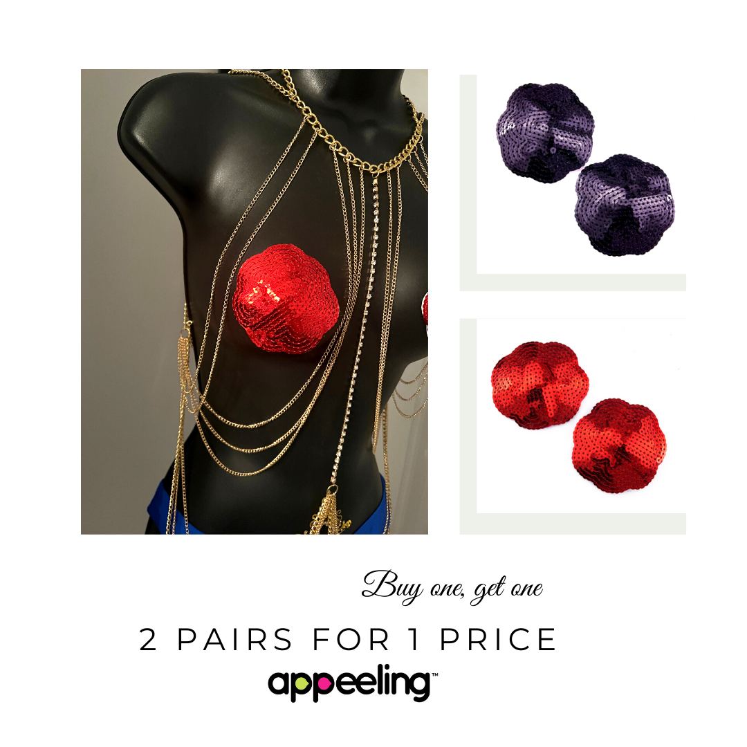 GIGI CHAMPAGNE (prix groupé de 2 paires !) - Pâte à mamelon florale à paillettes rouges et noires, couverture pour Burlesque Lingerie Rave Carnival – VENTE