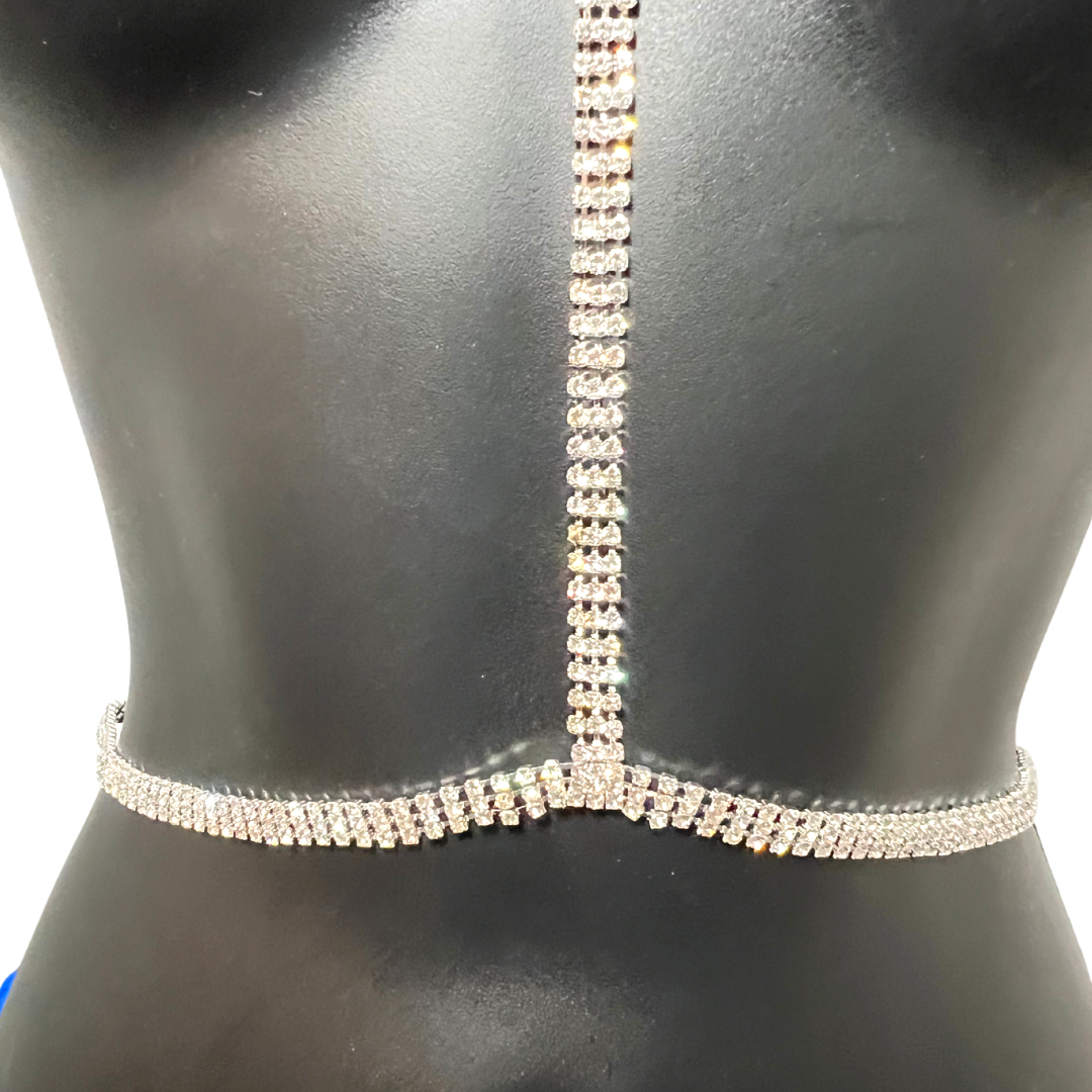 RIVER OF STRASS Chaînes de corps en argent et strass / Bijoux de corps pour les festivals de lingerie Rave Burlesque
