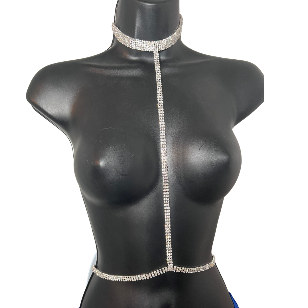 RIVER OF STRASS Chaînes de corps en argent et strass / Bijoux de corps pour les festivals de lingerie Rave Burlesque
