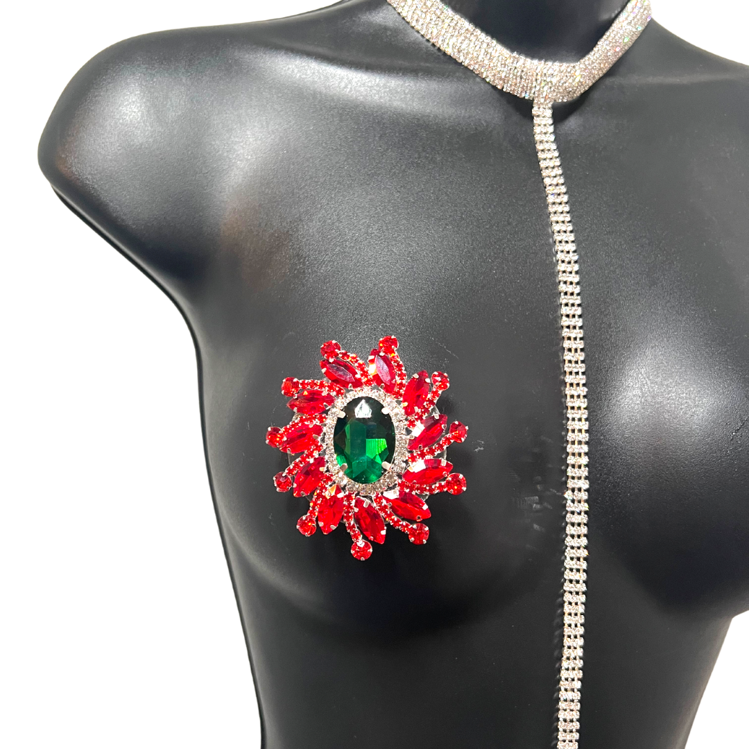 GUI - Ruby Emerald & Rhinestone Nipple Pasties, Covers (2pcs) pour les festivals, Carnival Raves Burlesque Lingerie