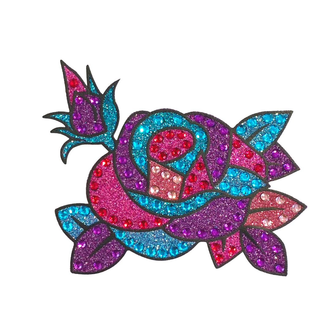 EVELYN Glitter Flower Pasties, Joyería Corporal, Borlas Burlescas, Cubiertas de Pezones (2 piezas) para Raves, Orgullo, Burlesque, Lencería