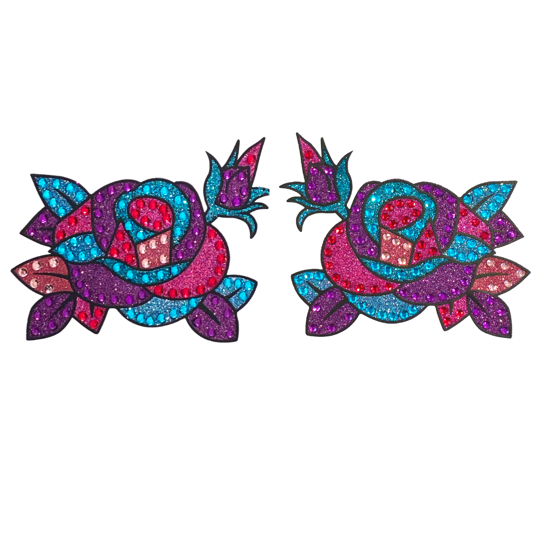 EVELYN Glitter Flower Pasties, Joyería Corporal, Borlas Burlescas, Cubiertas de Pezones (2 piezas) para Raves, Orgullo, Burlesque, Lencería