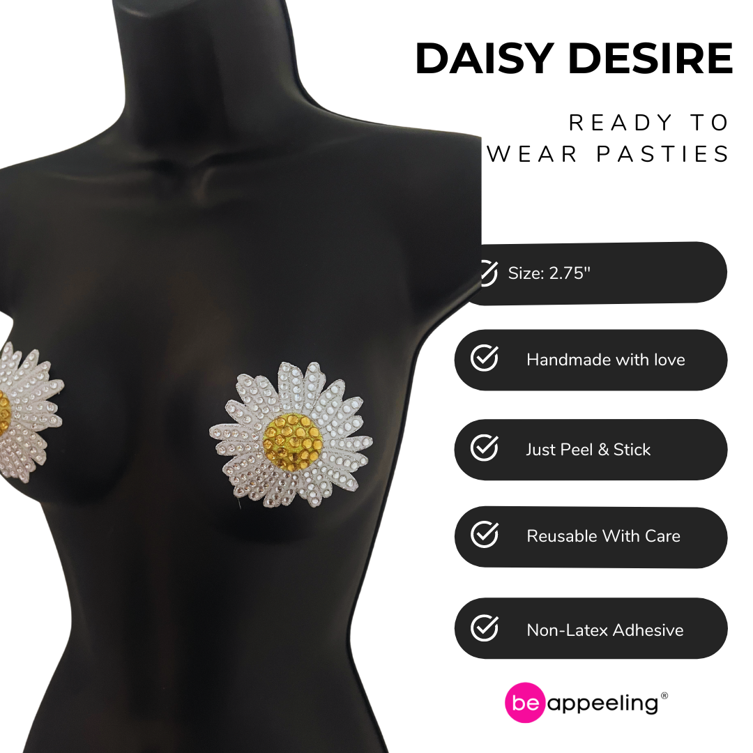 DAISY DESIRE Daisy Design Reusable Glitter and Gem Flower Nipple Pasties, Pasty (2pcs)