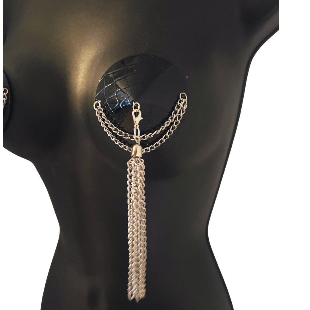 BLACK BETTY Faux Croc and Silver Chain Nipple Pasties, Pasty, Covers (2 PCS)