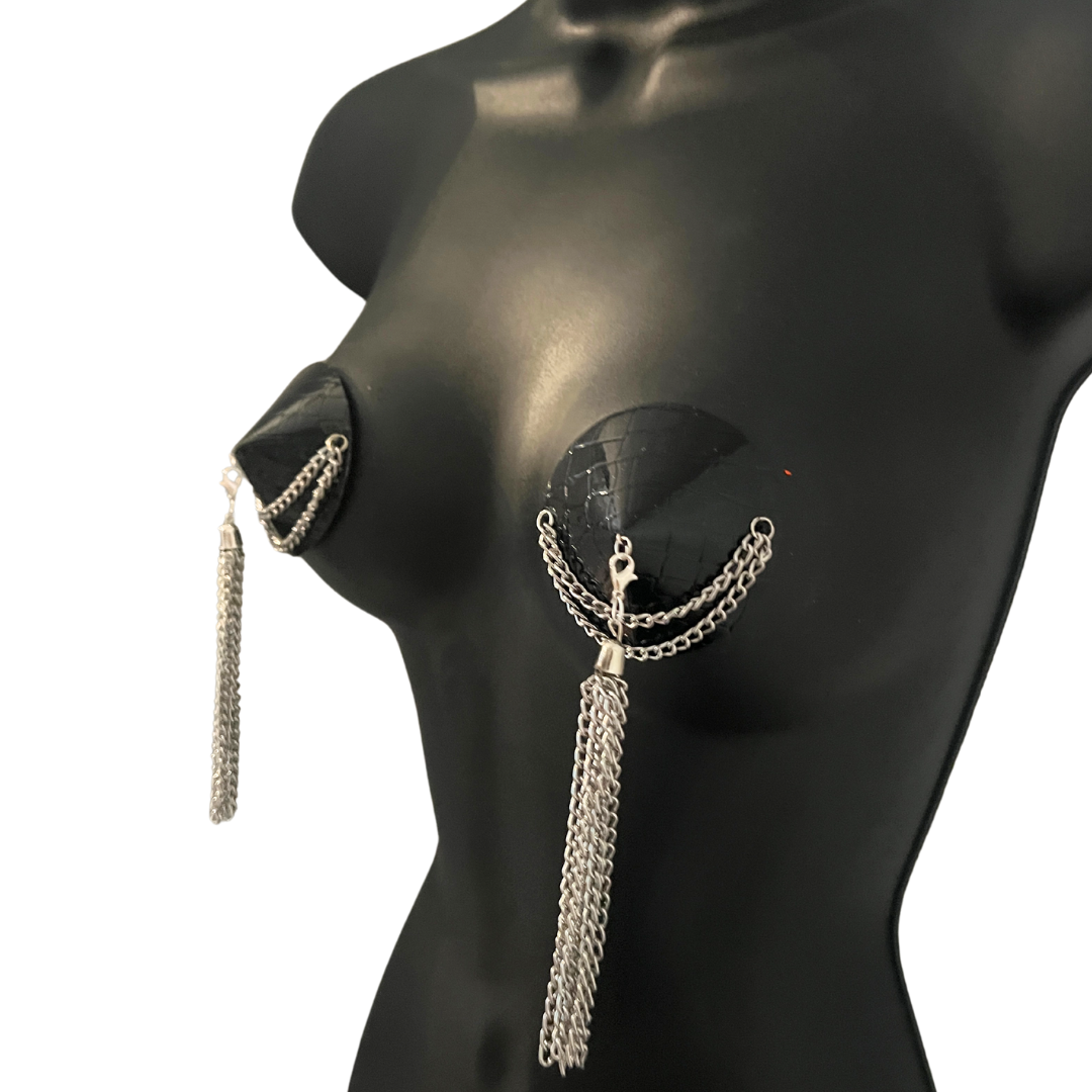 BLACK BETTY Faux Croc and Silver Chain Nipple Pasties, Pasty, Covers (2 PCS)