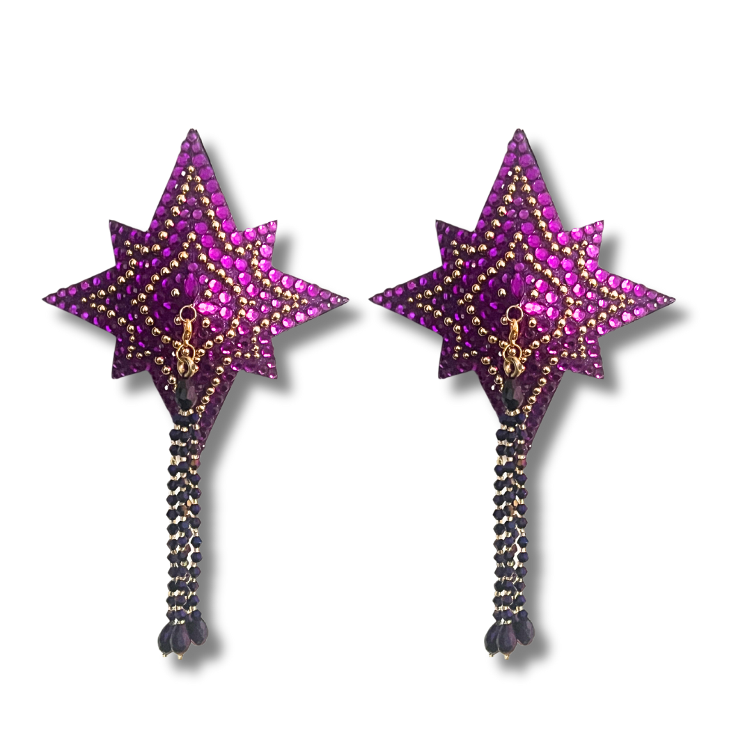 TWINKLE TEASE Dirty Martini x Appeeling Purple Glitter & Gem STAR Pasties with removable tassels (2pcs)