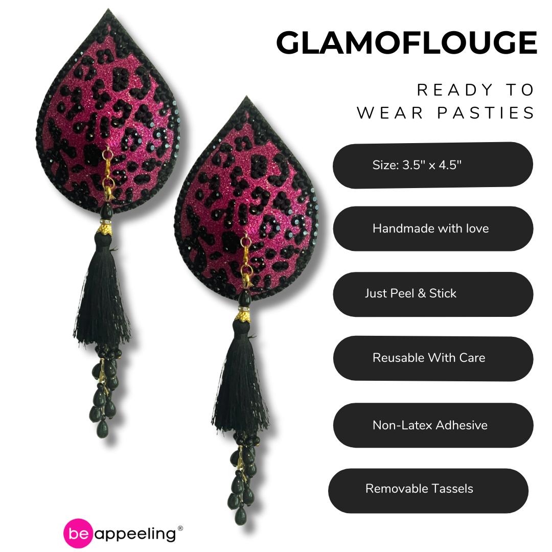 GLAMOFLOUGE Dirty Martini x Appeeling PINK LEOPARD PRINT Pasties with removable tassels (2pcs)