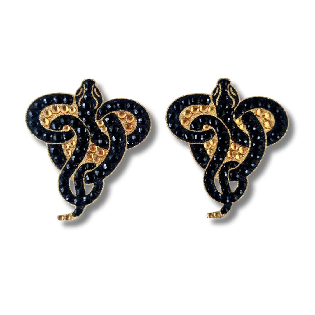 SERPENTINE Snake Nipple Pasties, Covers (2pcs) in Green/Gold or Black/Gold