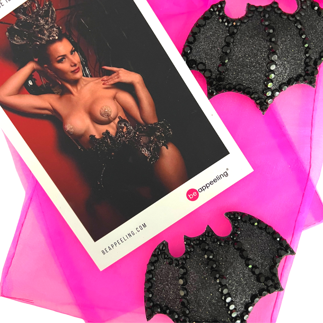 BATTITUDE Cache-tétons de chauve-souris noirs formés (2 pièces) pour les festivals de lingerie burlesque et Halloween