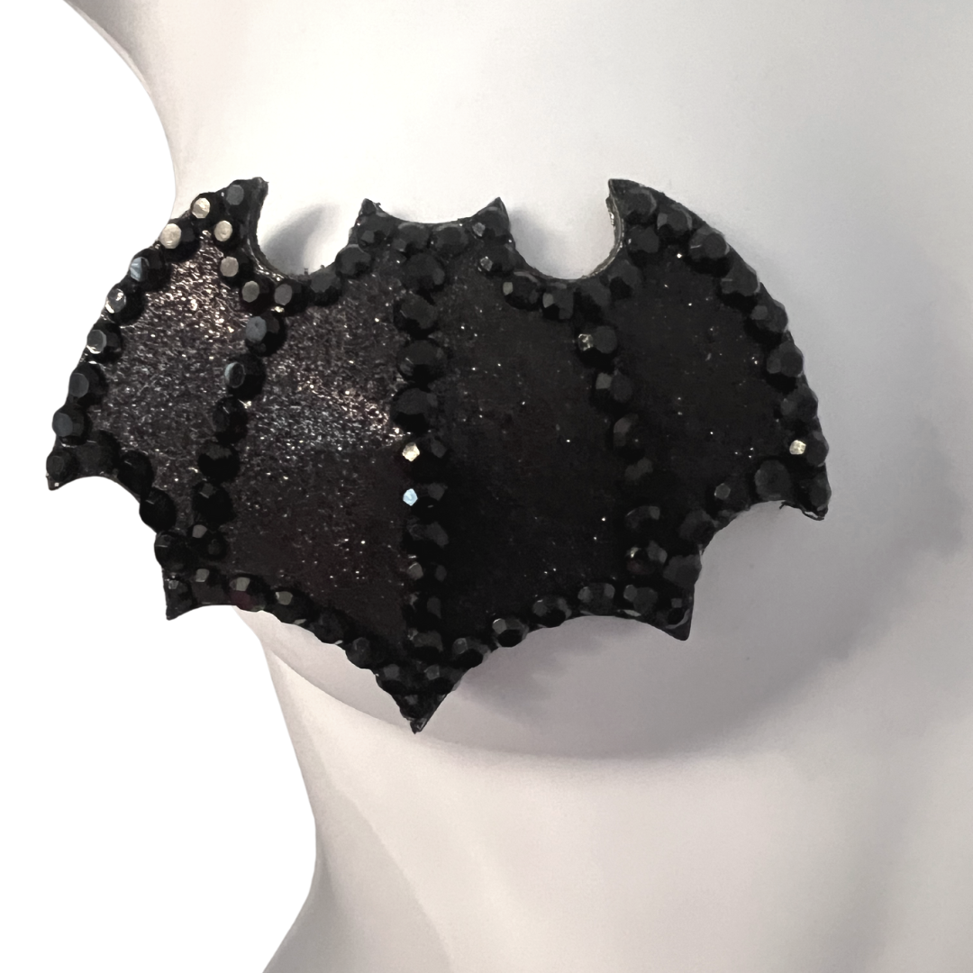 BATTITUDE Cache-tétons de chauve-souris noirs formés (2 pièces) pour les festivals de lingerie burlesque et Halloween