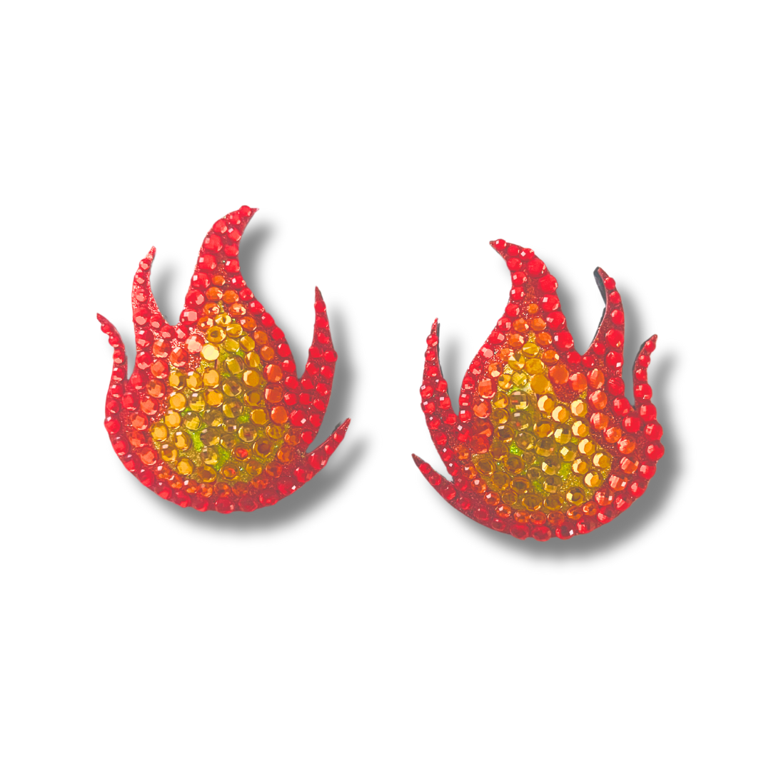 DISCO INFERNO Flame Nipple Pasties, Covers (2pcs) for Burlesque Lingerie Raves Festivals