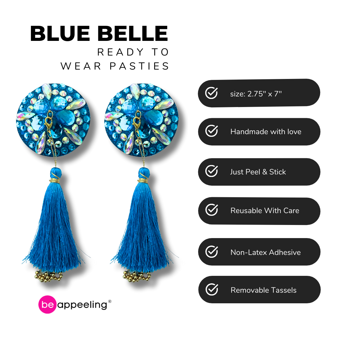 BLUE BELL Blue & Teal Nipple Pasties, covers with Tassels