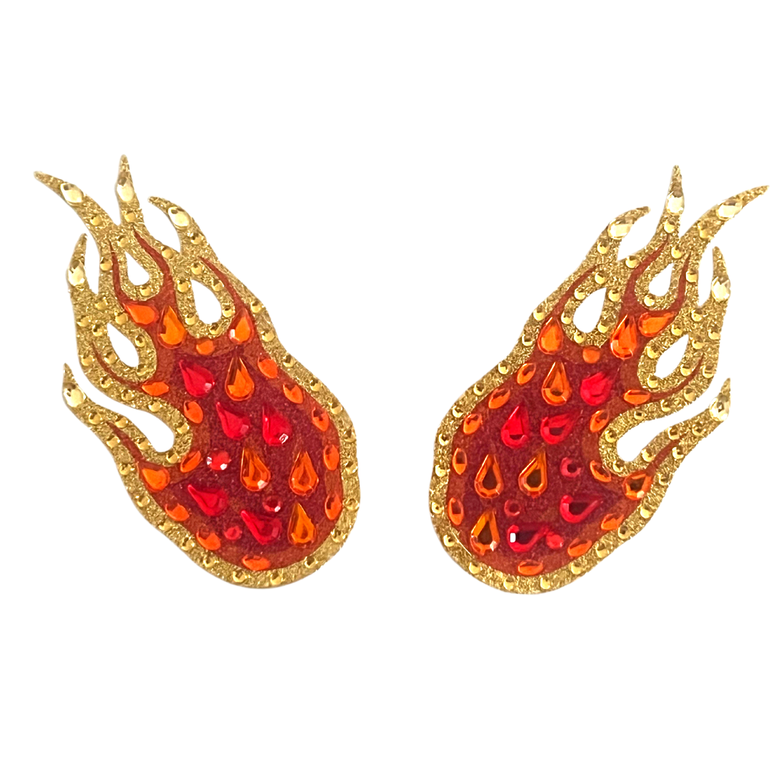 FIFI FIREBALL Red and Gold Intricate Design Gold Nipple Pasties (2pcs), Covers for Festivals, Carnival Raves Burlesque Lingerie Halloween