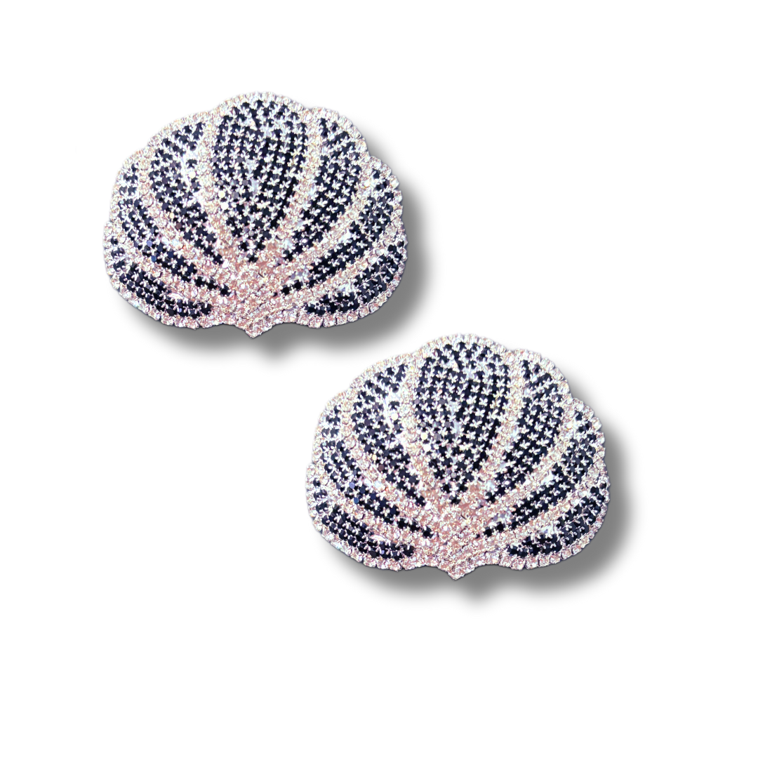CLAMOROUS Rhinestone Black & Silver Shell Nipple Pasties (2 pcs)