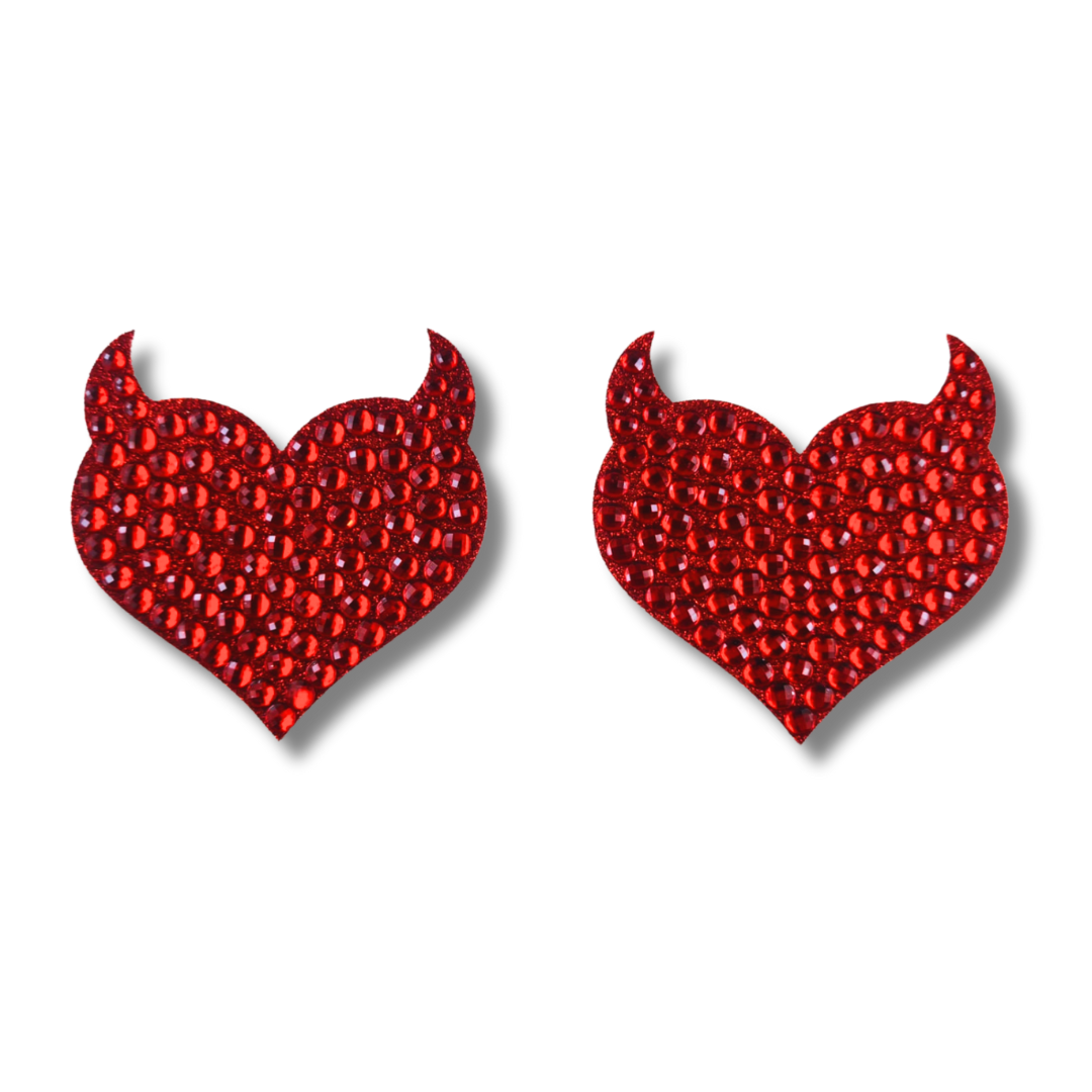 Jezebelle Red heart & Horns  Nipple Pasties (2 ps), Covers for lingerie, burlesque raves & festivals