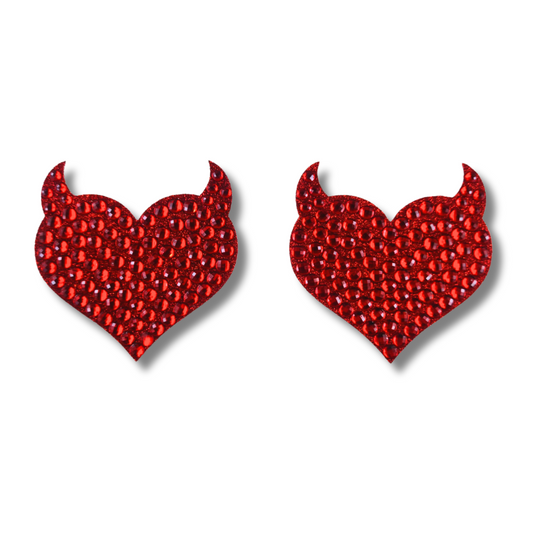 Jezebelle Red heart &amp; Horns Nipple Pasties (2 ps), Fundas para lencería, raves burlescas y festivales