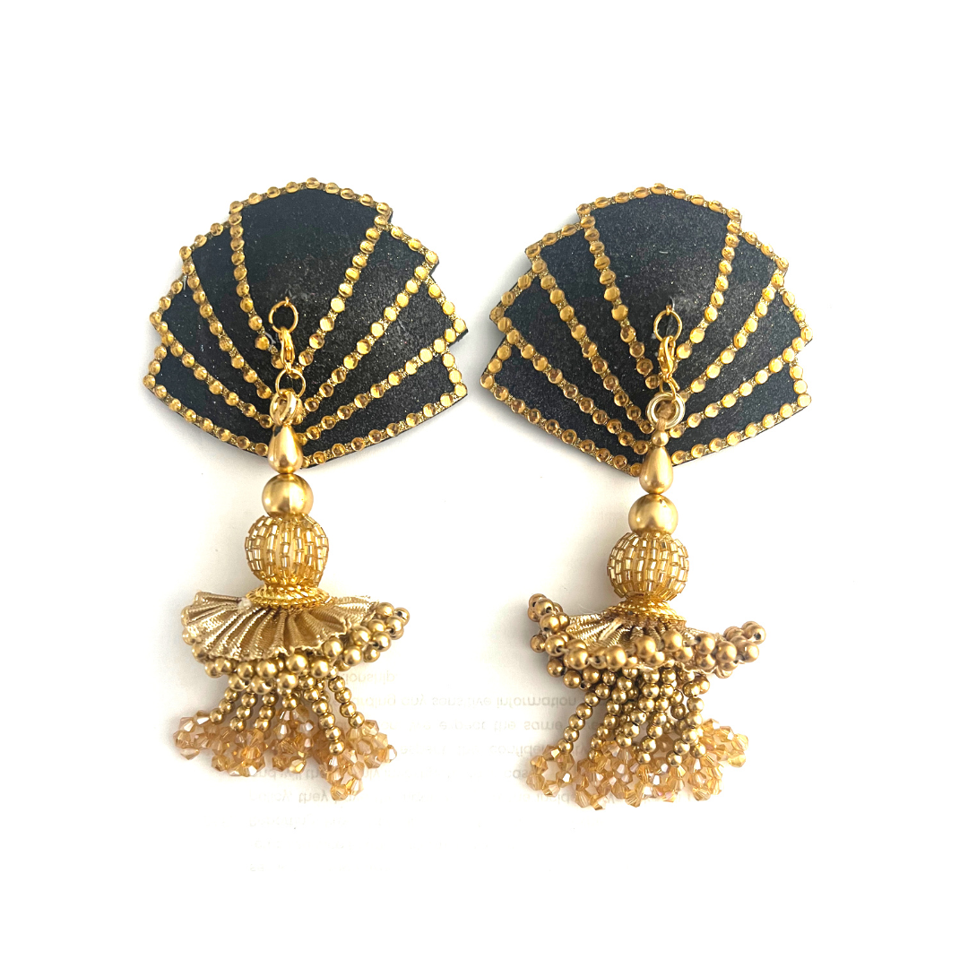 FANGIRL Black and Gold Nipple Cover, Pasties (2pcs) Pasties with Tassels