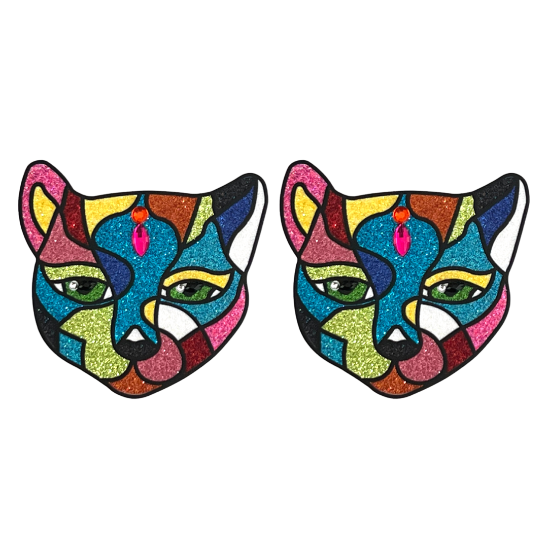 FANCY FEAST Cat Glitter &amp; Gem Pasty para pezones, cubierta para pezones (2 piezas) para festivales de lencería Carnaval Burlesque Rave Pride