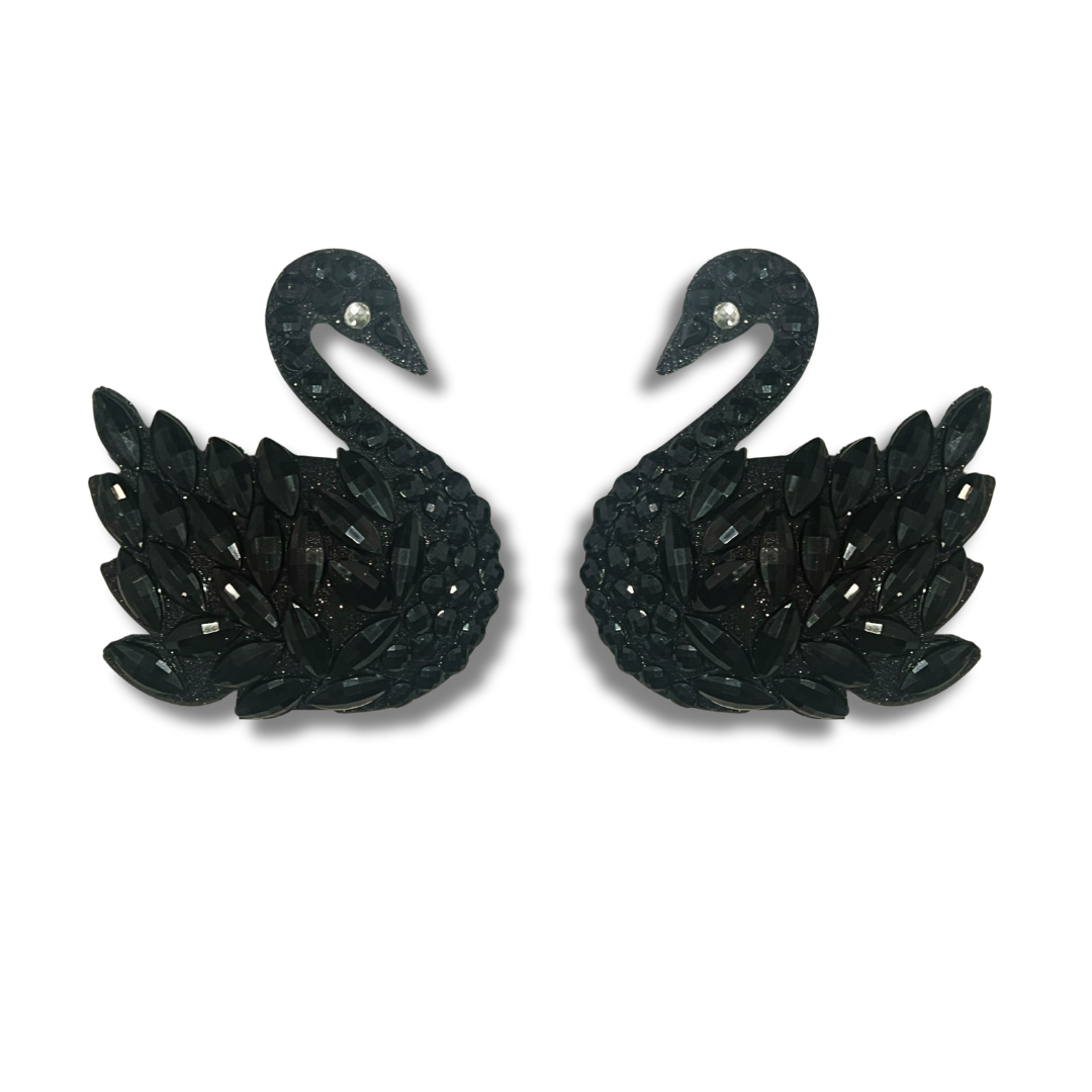 SWAN LAKE - Glitter and Gem Swan Nipple Pasties Covers (2pcs) White or Black for Burlesque, Rave Lingerie and Festivals