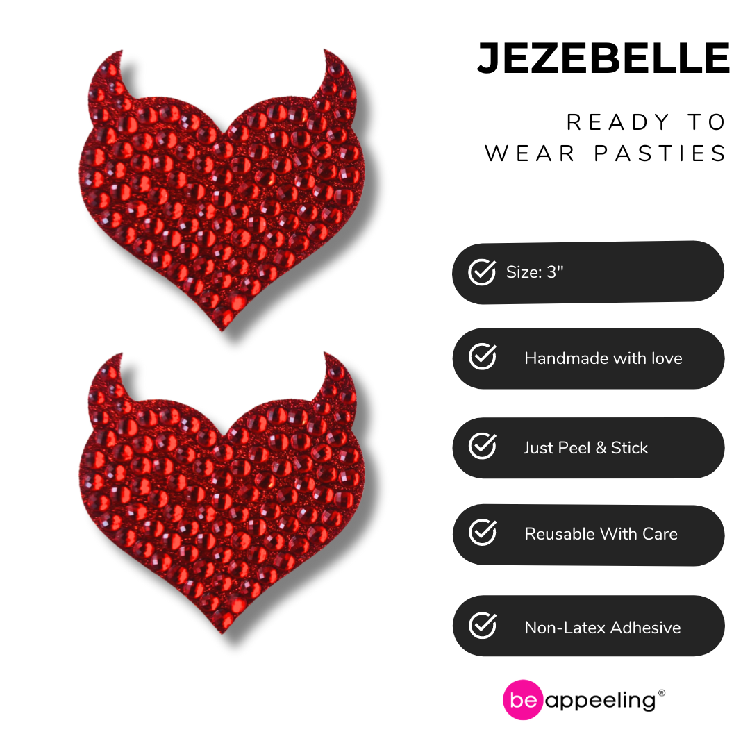 Jezebelle Red heart & Horns  Nipple Pasties (2 ps), Covers for lingerie, burlesque raves & festivals