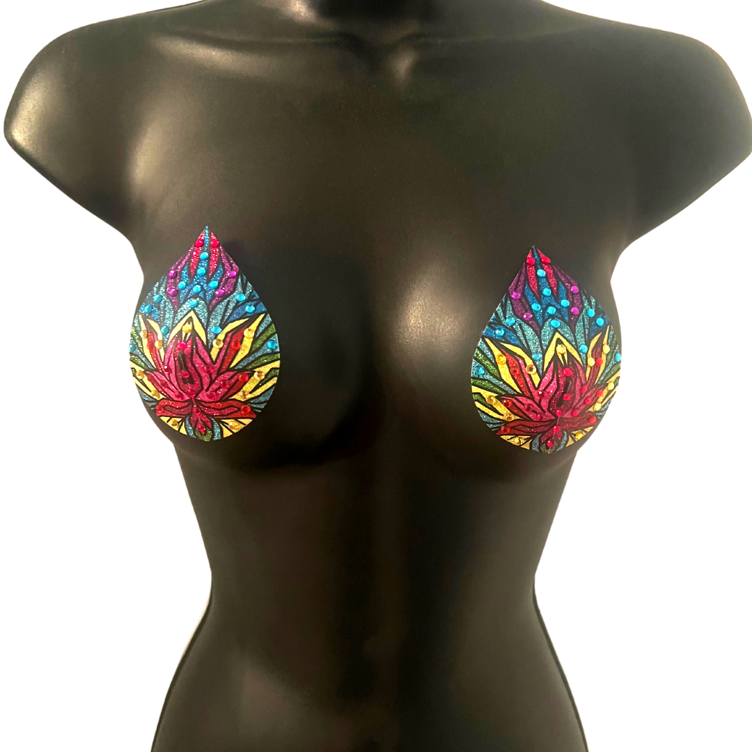 PASSION FRUIT Multicolour Glitter & Gem Teardrop Nipple Pasty, Cover (2pcs) Burlesque, Lingerie Raves and Festivals