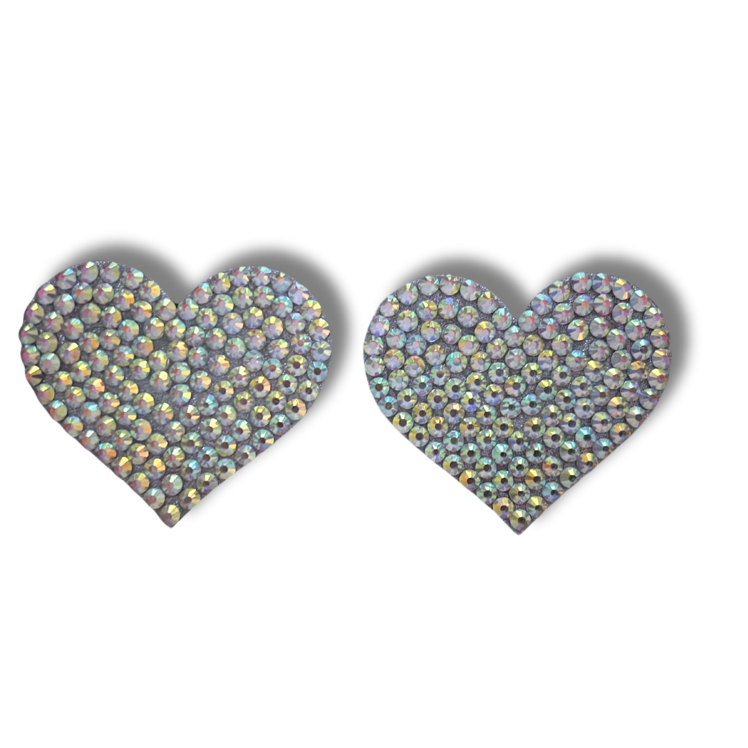 SWEET CHEEKS Pink or Silver Gem Heart  Nipple Pasties, Covers (2pcs)