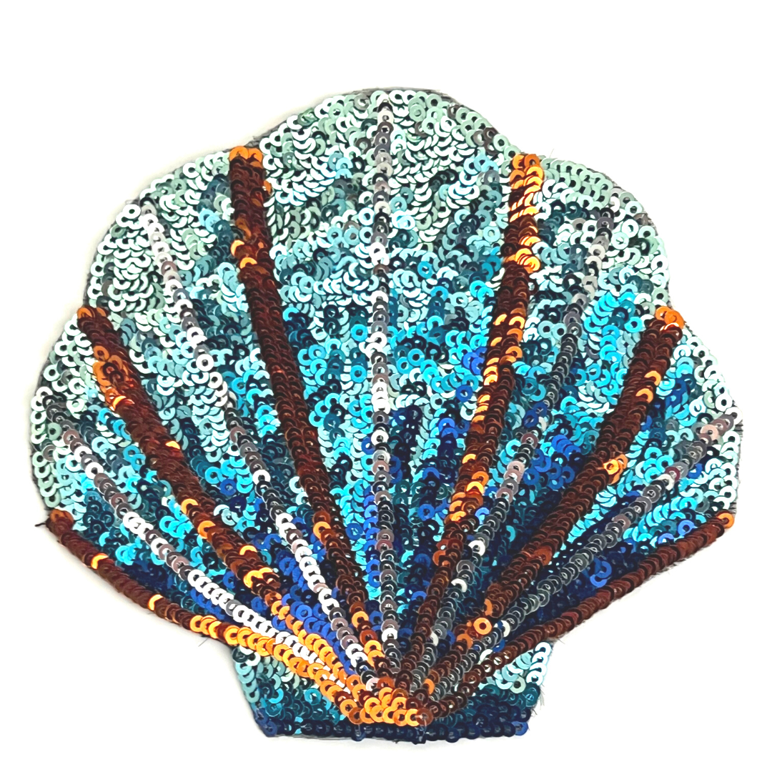 CLAM GLAM Blue, Teal and Copper Sequin Shell (LARGE) Nipple Pasty, Covers (2 pcs) for Burlesque, Pride, Lingerie, Raves, Festivals