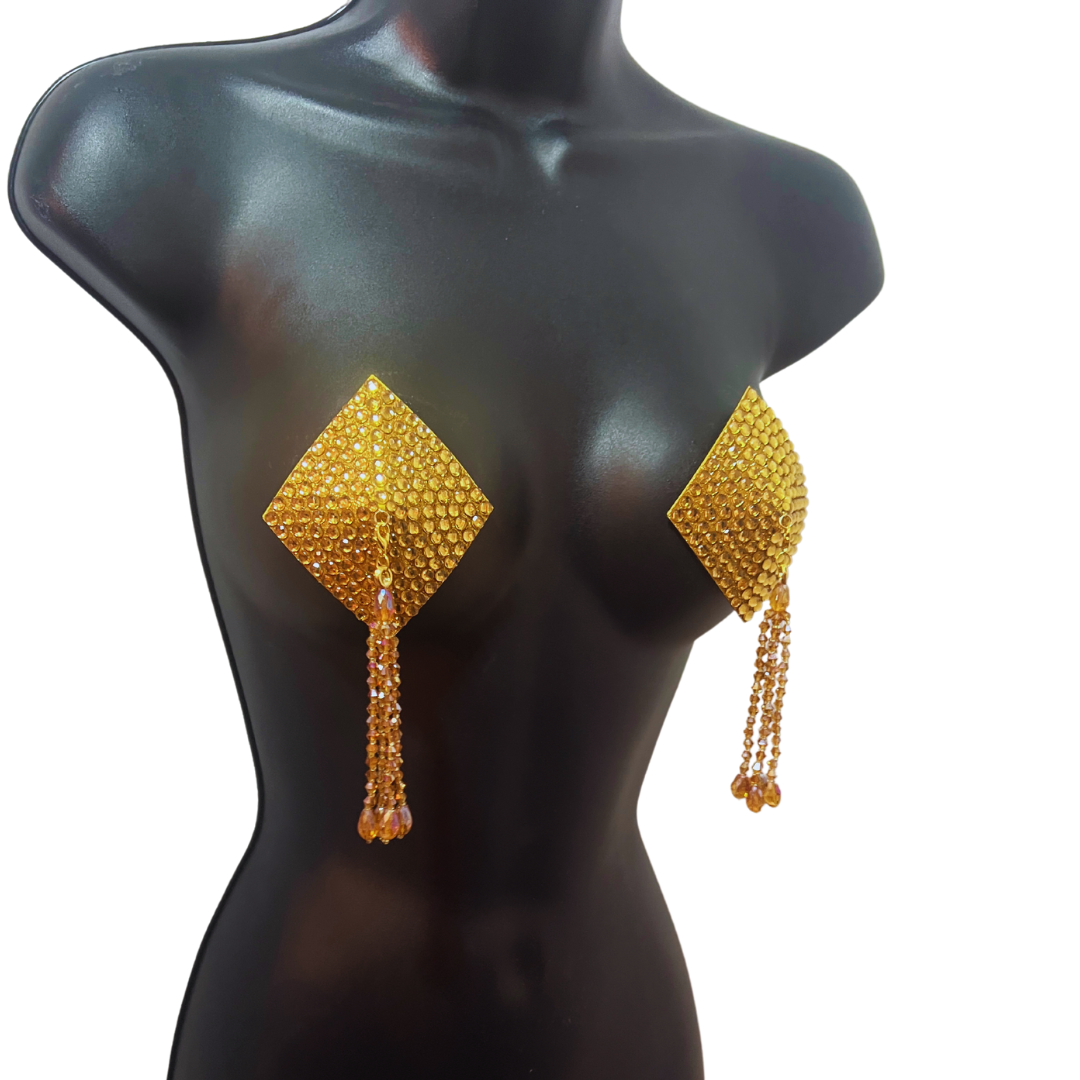 DIAMANTE  Black (5 colours!) Diamond Shape Crystal Pasties, Covers (2 PCS) with Removable Crystal and Tassels (Copy) (Copy)