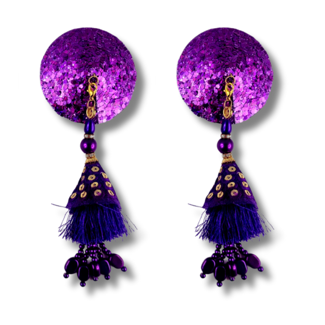 GLITTER GODDESS Purple  (5 Colour options!)  Nipple Pasties Covers (2pcs) with Removable Tassels (Copy)